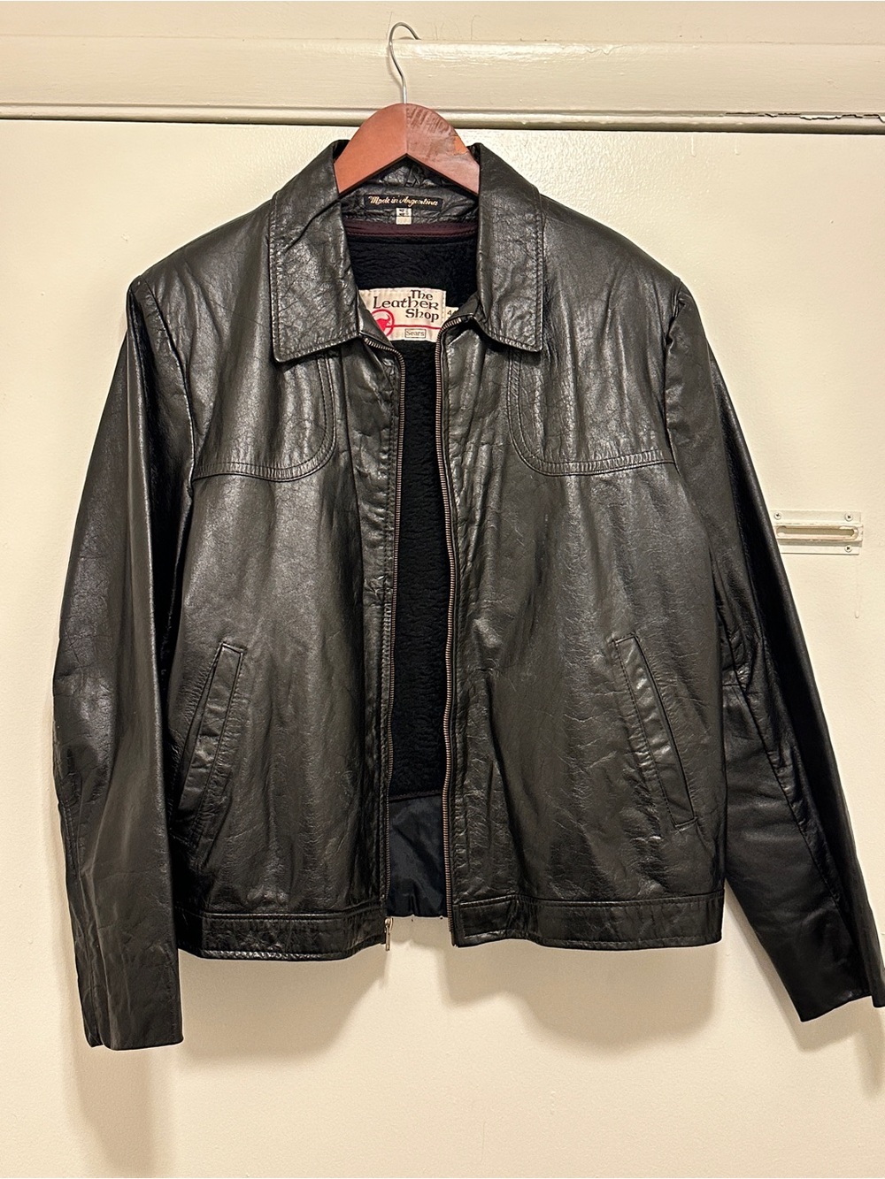 Vintage 80’s Sears Leather Car Coat 44 Tall